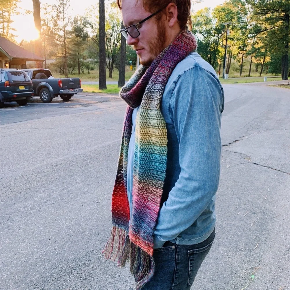 Handmade Crochet Unisex Extra Long Oversized Colorful Scarf with Fringe - Picture 6 of 10
